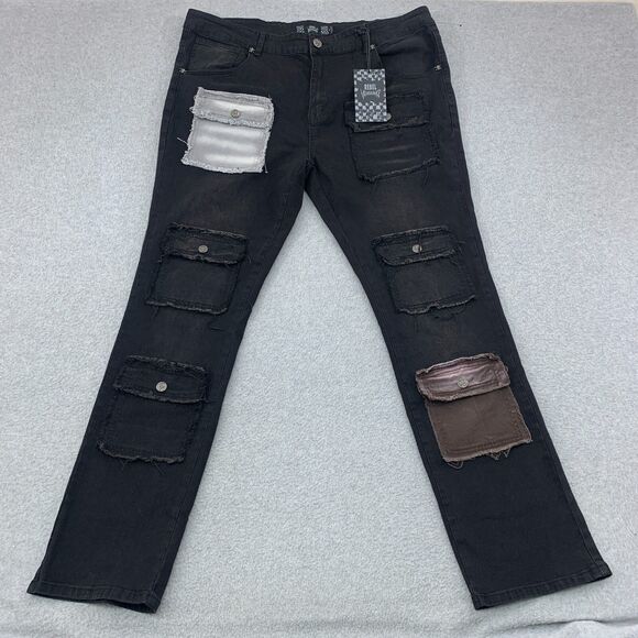 Rebel Vengeance Jeans Mens Size 40x33 Cargo Pockets Hip Hop Stretch Uban Skull - Picture 1 of 16